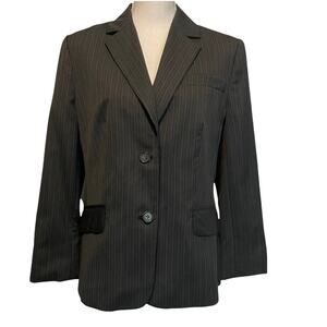 Vintage Ann Taylor Loft Black and Ivory Striped Wool Blend Career Blazer Size 12